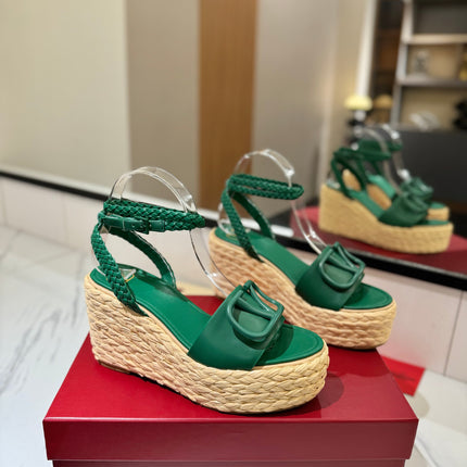 VLTN ESPADRILLE WEDGE SANDALS 25S 90 MM IN DARK GREEN LAMBSKIN STYLE 6