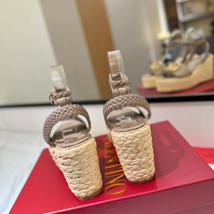 VLTN ESPADRILLE WEDGE SANDALS 25S 90 MM IN BEIGE BROWN LAMBSKIN STYLE 5