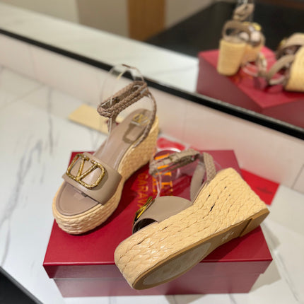 VLTN ESPADRILLE WEDGE SANDALS 25S 90 MM IN BEIGE BROWN LAMBSKIN STYLE 5
