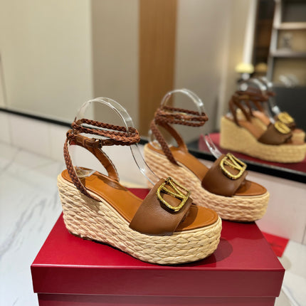 VLTN ESPADRILLE WEDGE SANDALS 25S 90 MM IN BROWN LAMBSKIN STYLE 4