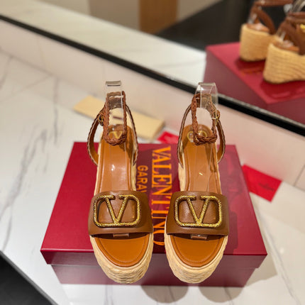 VLTN ESPADRILLE WEDGE SANDALS 25S 90 MM IN BROWN LAMBSKIN STYLE 4