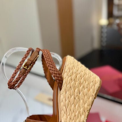 VLTN ESPADRILLE WEDGE SANDALS 25S 90 MM IN BROWN LAMBSKIN STYLE 4