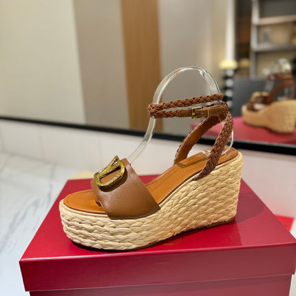 VLTN ESPADRILLE WEDGE SANDALS 25S 90 MM IN BROWN LAMBSKIN STYLE 4