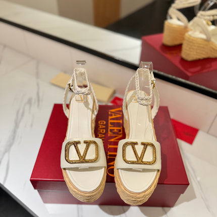 VLTN ESPADRILLE WEDGE SANDALS 25S 90 MM IN WHITE LAMBSKIN STYLE 3