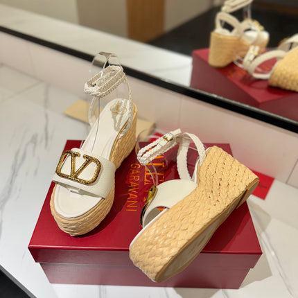 VLTN ESPADRILLE WEDGE SANDALS 25S 90 MM IN WHITE LAMBSKIN STYLE 3