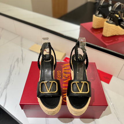 VLTN ESPADRILLE WEDGE SANDALS 25S 90 MM IN BLACK LAMBSKIN STYLE 2