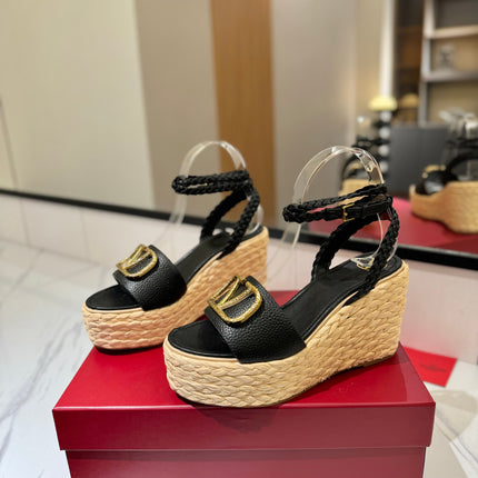 VLTN ESPADRILLE WEDGE SANDALS 25S 90 MM IN BLACK LAMBSKIN STYLE 2