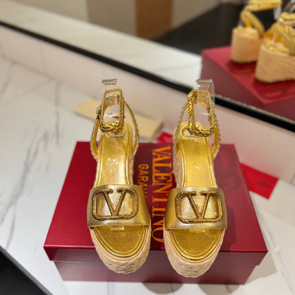 VLTN ESPADRILLE WEDGE SANDALS 25S 90 MM IN GOLD LAMBSKIN STYLE 1