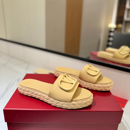 VLTN ESPADRILLE SLIDES 25S IN GOLDEN BEIGE LAMBSKIN STYLE 12