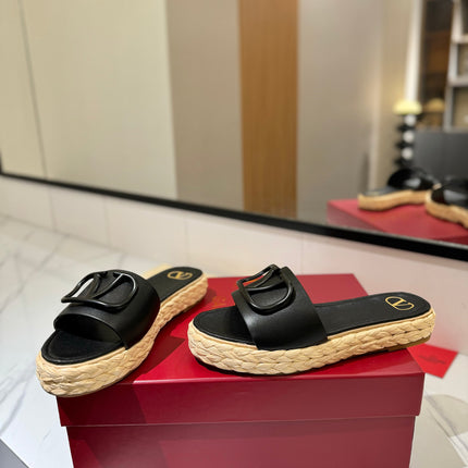 VLTN ESPADRILLE SLIDES 25S IN BLACK LAMBSKIN STYLE 11