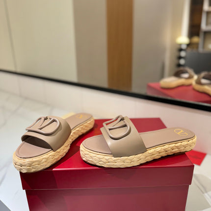 VLTN ESPADRILLE SLIDES 25S IN BEIGE BROWN LAMBSKIN STYLE 10