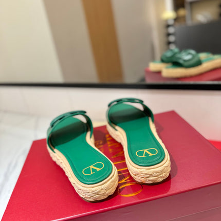 VLTN ESPADRILLE SLIDES 25S IN DARK GREEN LAMBSKIN STYLE 9