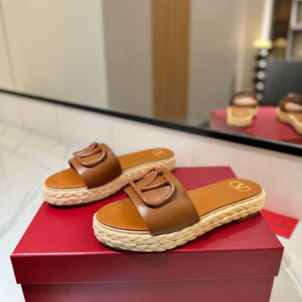 VLTN ESPADRILLE SLIDES 25S IN LIGHT BROWN LAMBSKIN STYLE 7