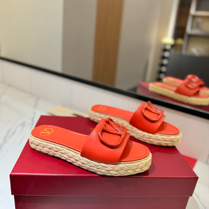 VLTN ESPADRILLE SLIDES 25S IN ORANGE LAMBSKIN STYLE 6