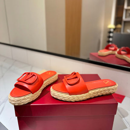 VLTN ESPADRILLE SLIDES 25S IN ORANGE LAMBSKIN STYLE 6