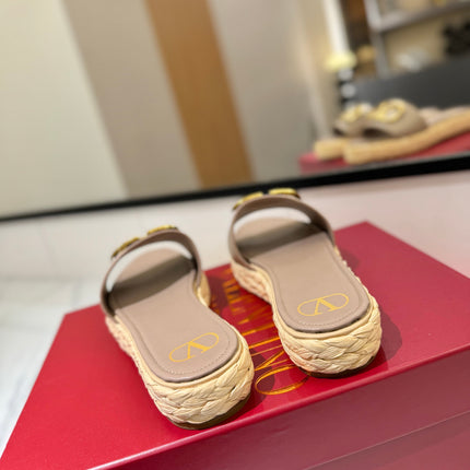 VLTN ESPADRILLE SLIDES 25S IN BEIGE BROWN LAMBSKIN STYLE 4