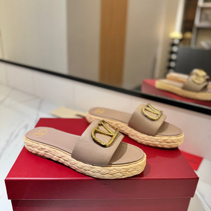 VLTN ESPADRILLE SLIDES 25S IN BEIGE BROWN LAMBSKIN STYLE 4