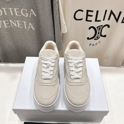 BLOCK SNEAKERS WITH EMBROIDERED TRIOMPHE IN PARCHMENT BEIGE SUEDE