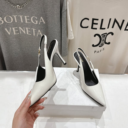 JUDY TRIOMPHE STILETTO SLINGBACK 75MM IN WHITE PATENT CALFSKIN