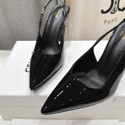 JUDY TRIOMPHE STILETTO SLINGBACK 75MM IN BLACK PATENT CALFSKIN