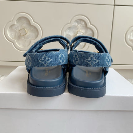 LV SANDALS 25S IN BLUE DENIM AND CALFSKIN WITH GOLD HARDWARE
