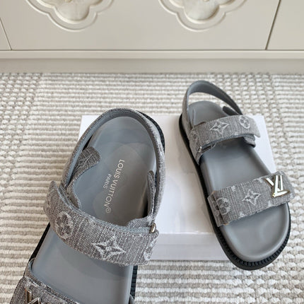 LV SANDALS 25S IN GREY DENIM AND CALFSKIN WITH SILVER HARDWARE