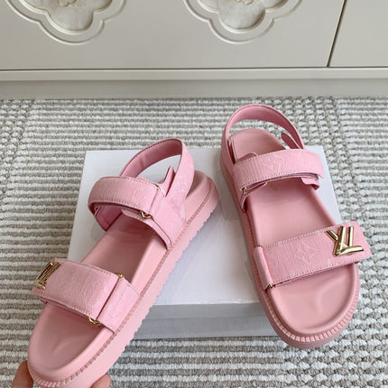 LV SANDALS 25S IN LIGHT PINK DENIM AND CALFSKIN WITH GOLD HARDWARE