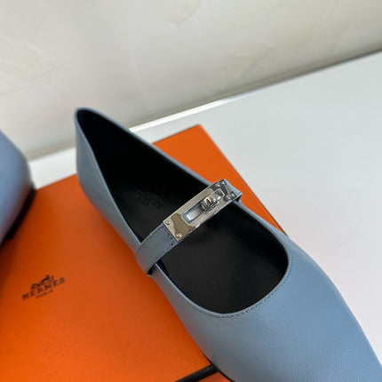 KIARA FLAT PUMP IN CERULEAN BLUE CALFSKIN