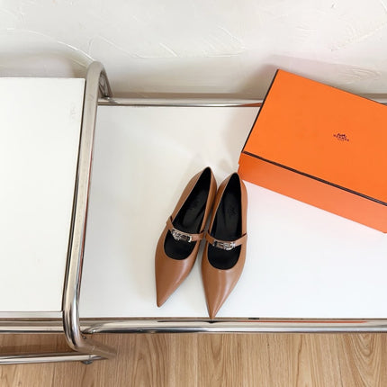 KIARA FLAT PUMP IN SEPIA BROWN CALFSKIN