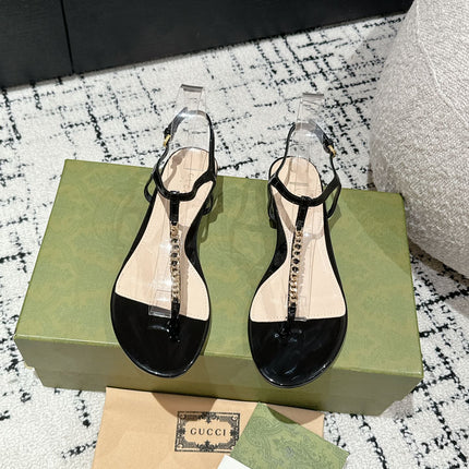 THONG SANDAL IN BLACK CALFSKIN WITH GOLD HARDWARE