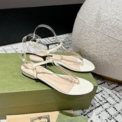 THONG SANDAL IN WHITE CALFSKIN WITH GOLD HARDWARE