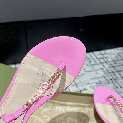 THONG SANDAL IN FUSCIA PINK CALFSKIN WITH GOLD HARDWARE