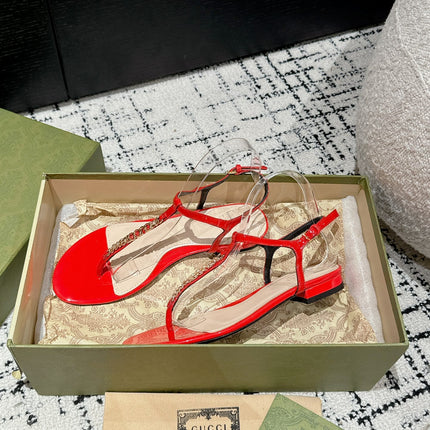 THONG SANDAL IN CANDY RED CALFSKIN WITH GOLD HARDWARE