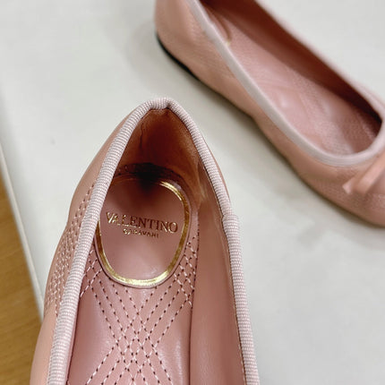 VLTN CLASSIC BALLET FLATS 25S IN NUDE PINK CALFSKIN WITH BOW