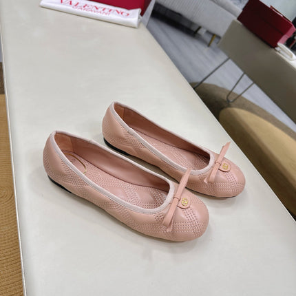 VLTN CLASSIC BALLET FLATS 25S IN NUDE PINK CALFSKIN WITH BOW