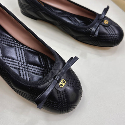 VLTN CLASSIC BALLET FLATS 25S IN BLACK CALFSKIN WITH BOW