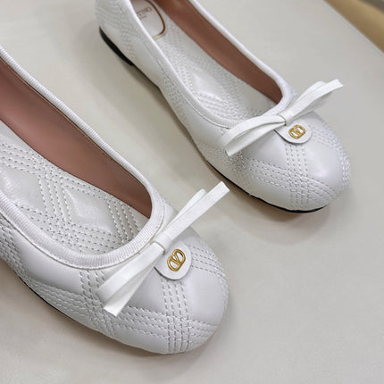 VLTN CLASSIC BALLET FLATS 25S IN WHITE CALFSKIN WITH BOW