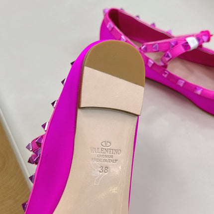 VALEN GARAVANI ROCKSTUD BALLERINAS IN HOT PINK SATIN