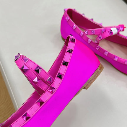 VALEN GARAVANI ROCKSTUD BALLERINAS IN HOT PINK SATIN