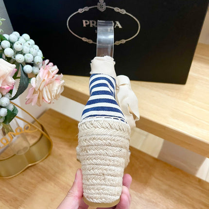 PRA STRIPE ESPADRILLE WEDGE SANDAL NAVY FABRIC