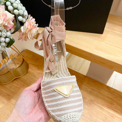 PRA STRIPE ESPADRILLE WEDGE SANDAL PASTEL PINK FABRIC