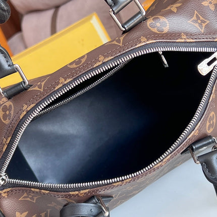 LV 25S SPEEDY SOFT 30 IN BROWN MONOGRAM CANVAS AND CALFSKIN SILVER HARDWARE