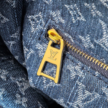 LV 25S ONTHEGO 28 IN BLUE MONOGRAM DENIM COTTON CALFSKIN LEATHER STRAP