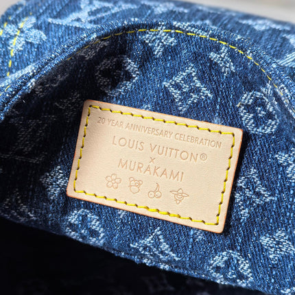 LV 25S VENICE BACKPACK 26 IN BLUE DENIM MONOGRAM CHERRY GOLD HARDWARE