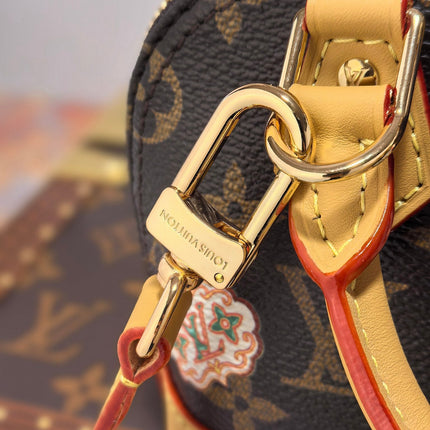 LV 25S NANO ALMA 18 IN BROWN MONOGRAM CANVAS PRINTED WITH THE VIVIENNE MASCOT