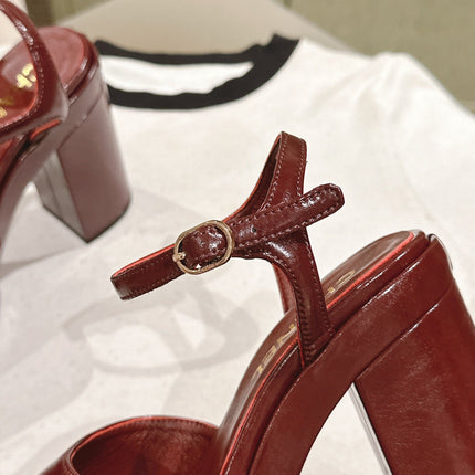CC HIGH SANDAL WINE RED CALFSKIN