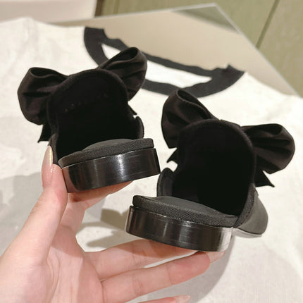 CC MULE WITH SILK BOW AND BLACK LAMBSKIN