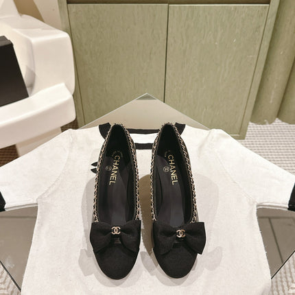 CC HIGH HEELS BLACK CALFSKIN AND FABRIC