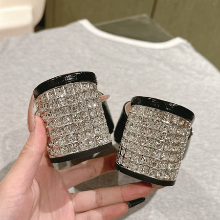 JEWELLED HEEL 55 MULE SANDALS IN BLACK CALFSKIN