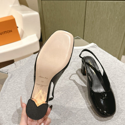 SWING SLINGBACK PUMP 55 MM IN BLACK PATENT CALFSKIN